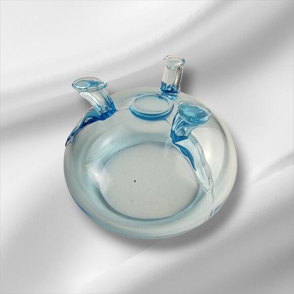 Vintage 60's Viking Glass Flower Lite Colonial Blue / Rose Bowl 3 Footed - Picture 3 of 5